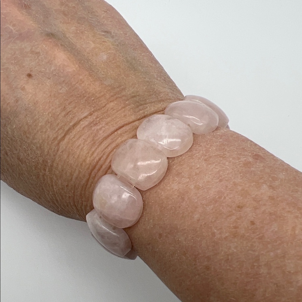 Rose Quartz Pink Stone Beaded Stretch Bracelet, 19 cm
